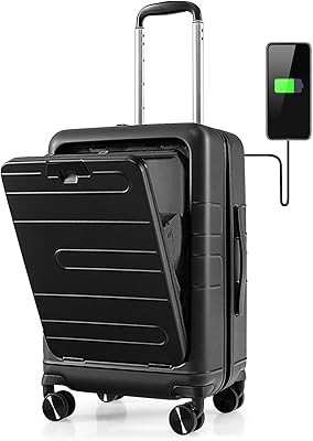 Goplus Carry On Luggage ، حقيبة 20 بوصة PC Hardside مع جيب أمامي ، سطح قابل للطي ، منفذ شحن USB ، قفل TSA مزدوج ، عجلات دوارة ، عربة دوارة خفيفة الوزن لرحلات العمل