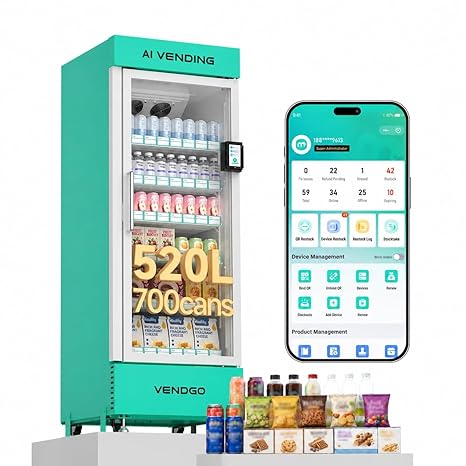 AI Smart Open Vending Machine - Commercial Refrigerated Machine for Office/School/Fitness Center with Contactless Payment, AI Visual Recognition and App Management