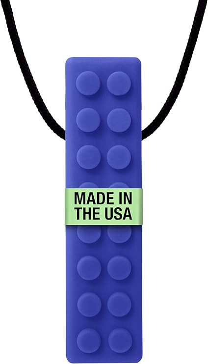 ARK Brick Stick, Chew Necklace for Sensory Kids and Adults, Oral and Hand Fidget for Autism, ADHD, SPD, Anxiety, Medical-Grade Textured Chew Necklace, Standard, Softest, Dark Blue