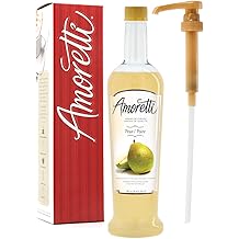 Amoretti - Premium Pear Syrup, 94 Servings Per Bottle (750 ml), with Pump for Flavoring Coffees, Cocktails, and other Beverages, Gluten Free, GMO/GEO Free, Preservative Free