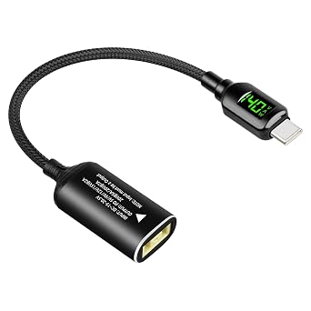 GELRHONR PD 140W Slim Tip Female to USB C Male Adapter with LED Display, Square Tip Input to USB Type C Output Converter for Laptop, Phones, Tablet (Square Mouth)