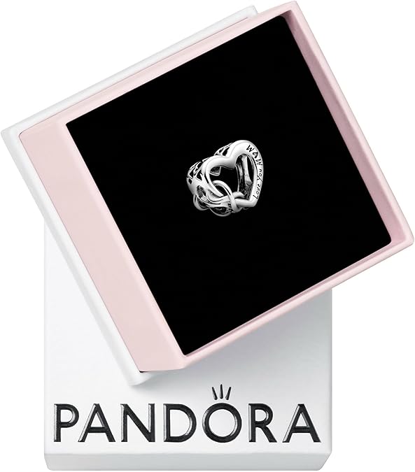 PANDORA Love You Mom Infinity Heart Charm - Engraved Mom Heart Design - Mother's Day Jewelry with Gift Box - Compatible Moments Charm Bracelets - Sterling Silver