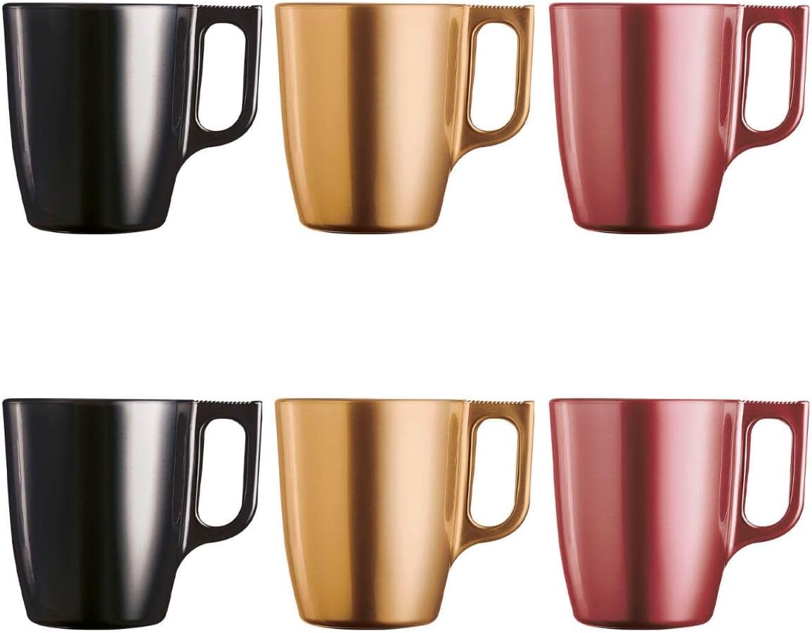 Luminarc Flashy Glass Coffee Mugs with Handle for Microwave 250ml (Pack of 6)