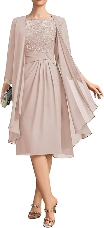 Tea Length Mother of the Bride Dresses with Jacket Plus Size Lace Chiffon Formal Evening Wedding Guest Gown