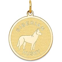 JewelryWeb 14k Yellow Gold Solid Polished Laser Etched Siberian Husky Disc Charm 26.3x19.3mm Pendant Necklace for Women