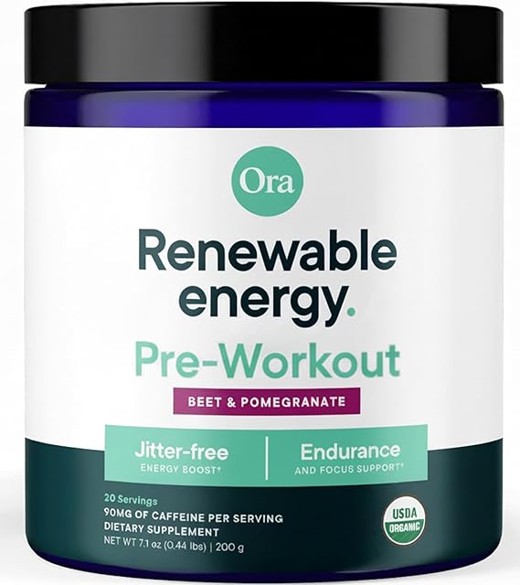 مسحوق Ora Organic Pre Workout للرجال والنساء نكهة البنجر - نباتي معتمد عضويًا ، خالي من الصويا ، خالي من منتجات الألبان ، خالٍ من الغلوتين - يوفر تعزيزًا للطاقة بدون تقطيع للنساء والرجال ، 20 حصة