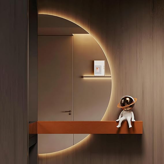 32x16in Frameless Illuminated LED Bathroom Mirror, 39x20in Half Moon Anti-Fog Hanging Vanity Mirror 47x24in 3 Colors Light with Touch Switch(Left Cut,80x40cm)