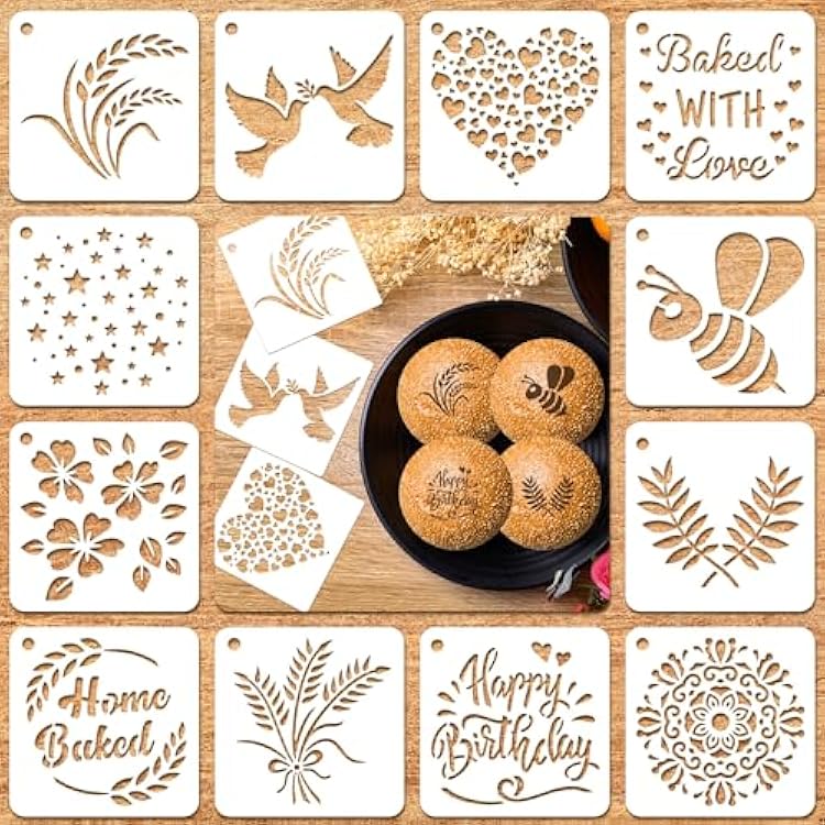Patelai 12 Pcs Stencil for Bread Artisan Bread Stencils Baking Mold Set Cook Baking Template, Cake, Pie, or Cookie Template Mold for Decorating, 12 Style3 x 3 Inch