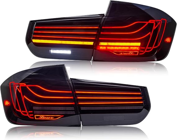 مصابيح خلفية LED لسيارة BMW F30 F35 F80 M3 3-Series 320i 328i 330i 335i موديلات 2013-2018 مجموعة مصابيح خلفية مع عدسة مدخنة/مصباح خلفي على جانب السائق والراكب (أحمر)