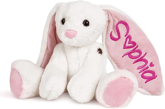 Personalized Plush Bunny with Custom Name Embroidery Cuddly Sleep Buddy & Stuffed Animal Gift for Baby Boys & Girls, Perfect for Easter, Birthday, Baby Shower & Baby Nursery Decor White