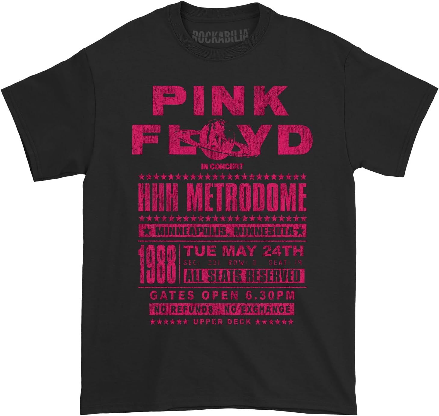 تي شيرت Rockabilia Pink Floyd HHH Metrodome الحصري للرجال باللون الأسود
