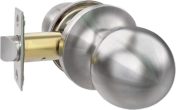 Lockly Door Knob Set Round Ball Style Passage Doorknob, Premium Stainless Steel, No Lock Interior Front Door and Bedroom Door Knobs, Keyless Doorknob for Hall Closet Pantry - Satin Nickel PGL075SS