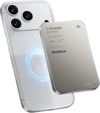 MOMAX 2026 NEW Magnetic Portable Charger Slim 0.37", 5000mAh Qi2 Certified 15W Fast Charging Power Bank iPhone Air MagSafe Battery Pack Designed for iPhone 17 Pro Max/17 Pro/Air/16/15/14/13/12