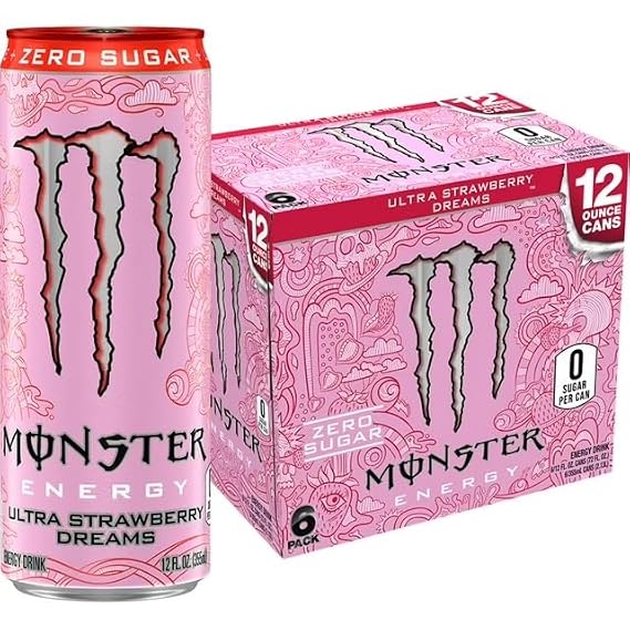 Monstar Energy Ultra، Strawberry Dreams، مشروب طاقة خالٍ من السكر، عبوة من 6 قطع - 12 أونصة سائلة