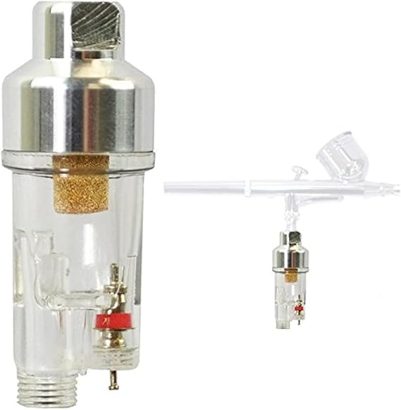 مصيدة مياه صغيرة لفلتر الهواء من Master Airbrush - خيوط BSP مقاس 1/8 بوصة - مصيدة رطوبة Airbrush وملحق ضاغط الهواء (تتصل مباشرة بفرشاة الهواء والخراطيم بخيوط مقاس 1/8 بوصة)