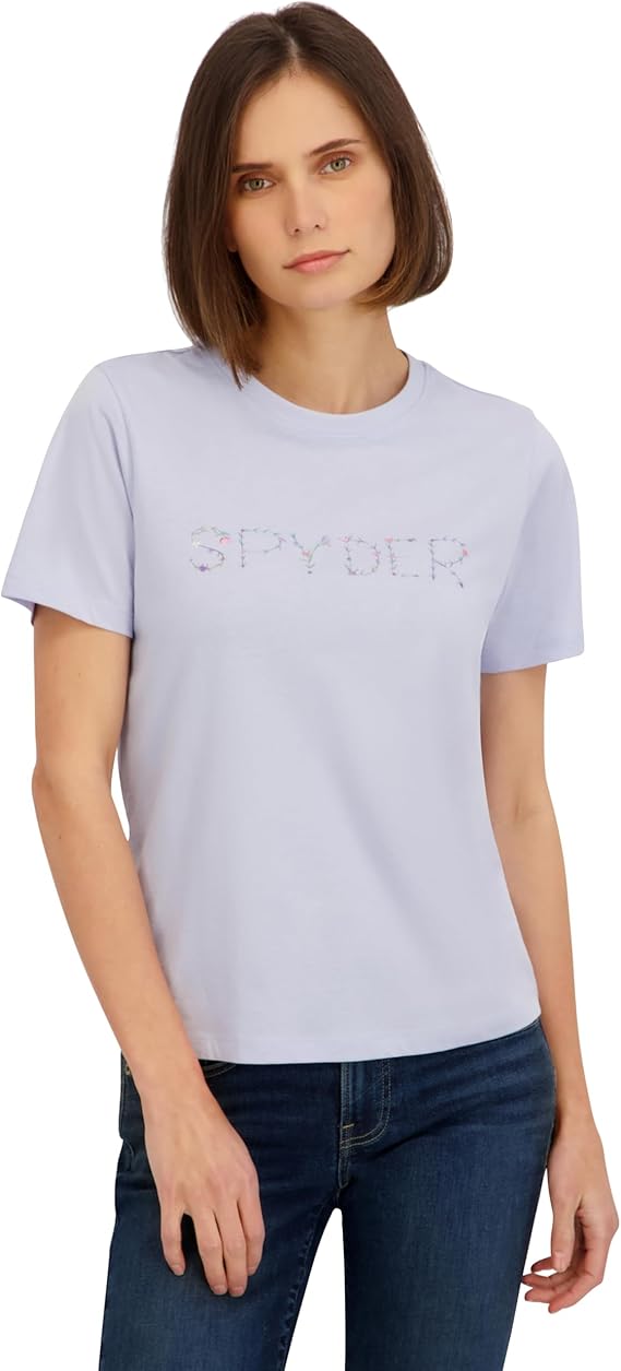 تي شيرت نسائي من Spyder بأكمام قصيرة ورسومات وشعارات مزخرفة بالزهور