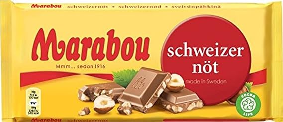 Marabou Schweizernot Mjolkchoklad - البندق المفروم - أصلي - سويدي - شوكولاتة الحليب - بار 200 جرام