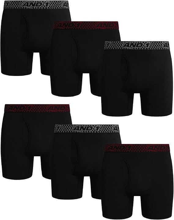 AND1 Mens Boxer Briefs - 6 Pack Platinum Performance Mens Boxers with Fly Pouch - Underwear Boxers for Men, 6" Inseam