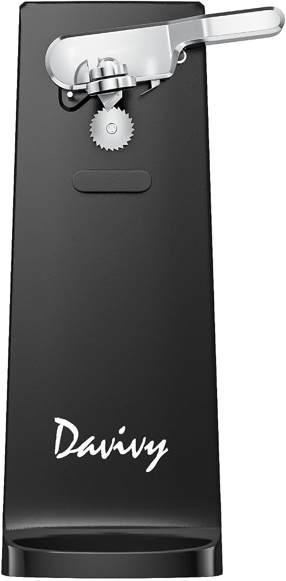Davivy Electric Can Opener - One-Touch Hands-Free Operation,Removable Stainless Steel Cutter, 3-in-1 Design with Knife Sharpener&Bottle Opener(Black)