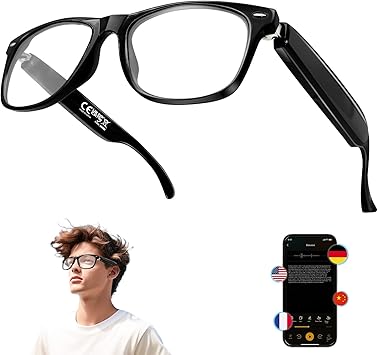 AI Smart Glasses for Men Women - Bluetooth 5.4 with Chat GPT, Blue Light Filtering Lenses, Translation Glasses with 144 Languages & Accents for Travel Meeting Business, Black