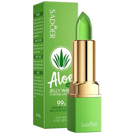 SADOER, Aloe Jelly Warm-Change, Jelly Lipstick, Glossy Long-Lasting Color-Change, 5 Colors, 3.8g (Lipstick # 01 3.8g)