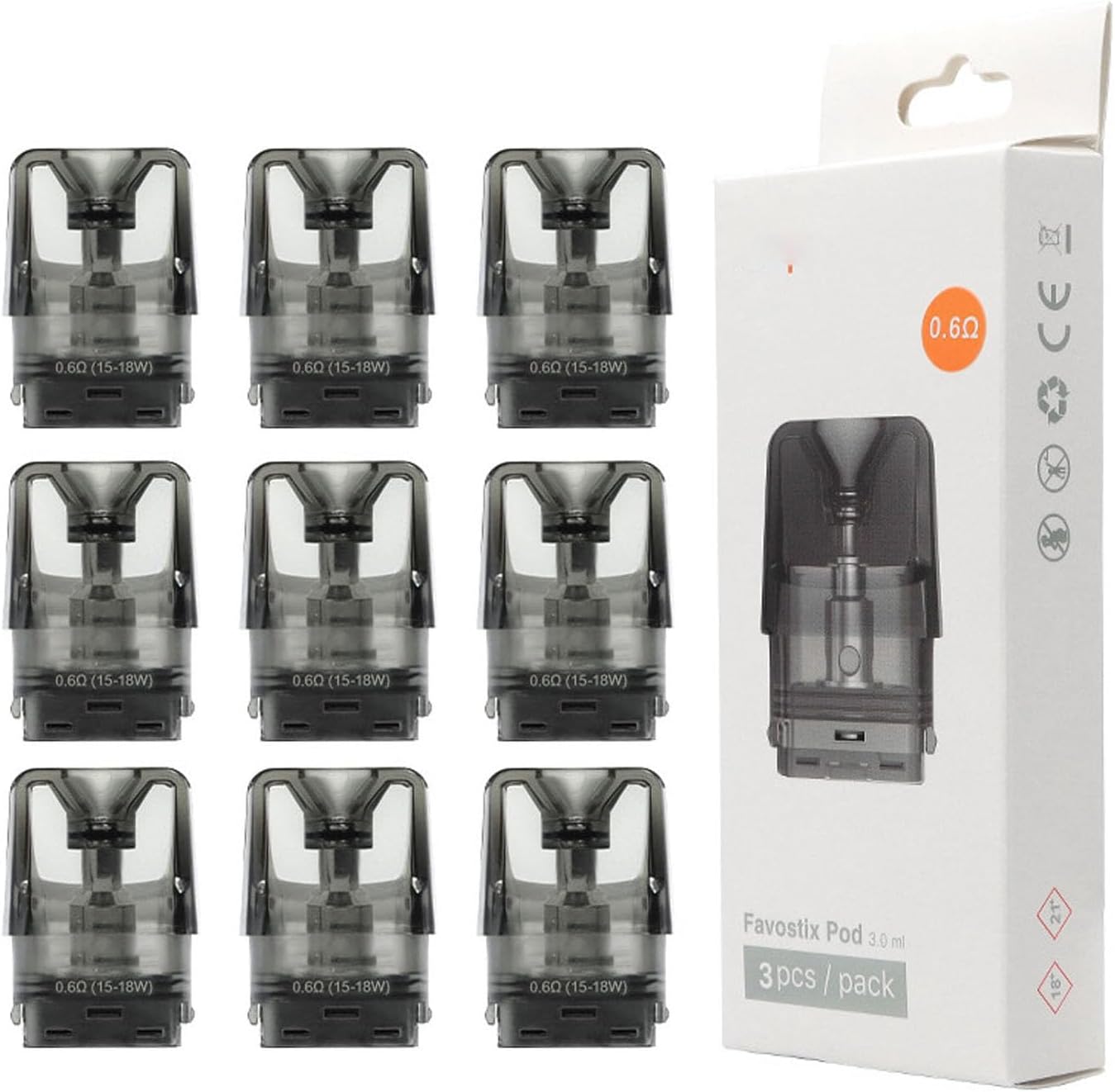Aspire Favostix Replacement Pods POD Cartridges for Aspire Fabostics Pod Series Replacement POD Genuine Cartridges Nicotine Free Liquid 0.6Ω, 3 Boxes