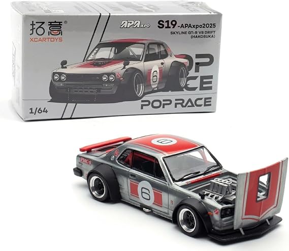 1:64 Diecast Collectibles Model Car Compatible with Nissan Skyline GT-R Drift Hakosuka APAxpo 2025 Limited Edition by Pop Race Xcartoys PR640349