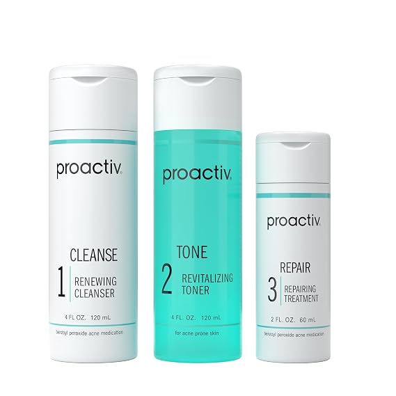 Proactiv 3 علاج حب الشباب - غسيل الوجه من البنزويل بيروكسيد ، إصلاح علاج حب الشباب للوجه والجسم ، مسحوق الحبر المقشر - 60 يومًا كاملًا للعناية بالبشرة