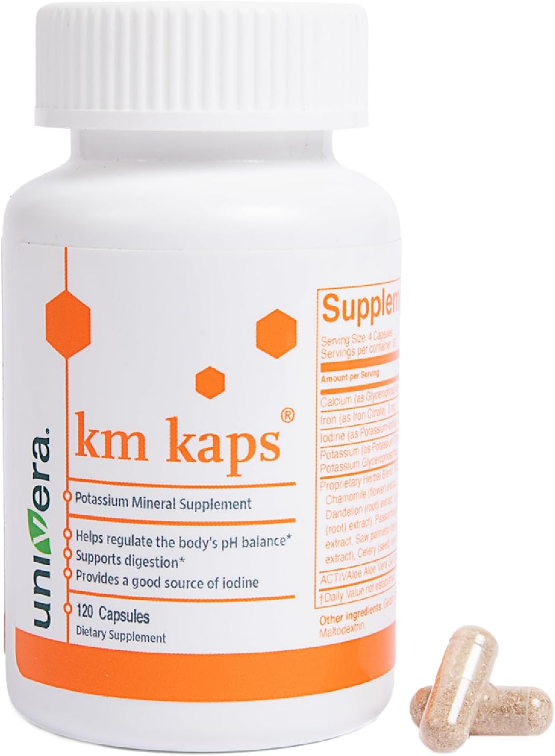 Univera km KAPS ، ملحق معدن البوتاسيوم ، توازن الدم في درجة الحموضة في الجسم ، يدعم الهضم ، يوفر مصدرًا جيدًا لـ Iodine Original Karl Jurak fomula ، 120 Count