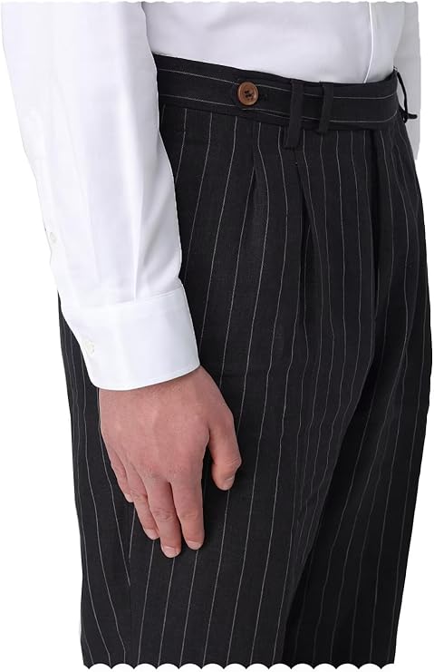 Striped Dress Pants for Men's Pleat Front Business Trousers