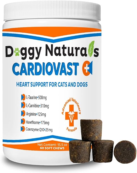CardioVast Cardio Support and Cardio Strength Supplement for Dog and Cats، L-Taurine، L-Carnitine، Hawthorn، L Arginine، Coenzyme Q10-Supports Cardiovascular Heart Health - Made in USA - 60 Soft Chew