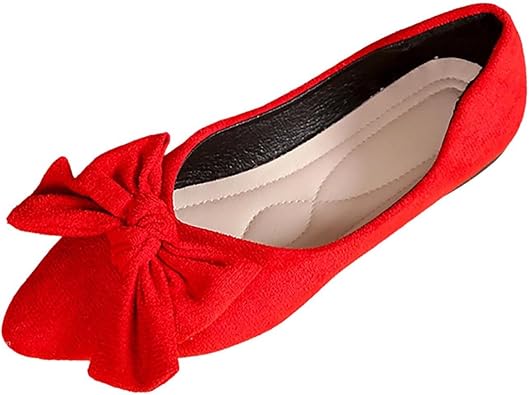 Women Pointed Toe Ballet Shoes Dressy Casual Bow Flats Slip on Marry Jane Shoe Suede Work Loafers Dressy Wear