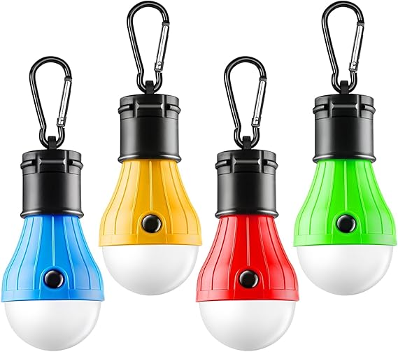 مصباح خيمة LED محمول FLY2SKY، مصباح طوارئ الأعاصير بمشبك، فوانيس معدات التخييم للمشي لمسافات طويلة، انقطاع الرحلات، خطاف مغلق، 4 عبوات