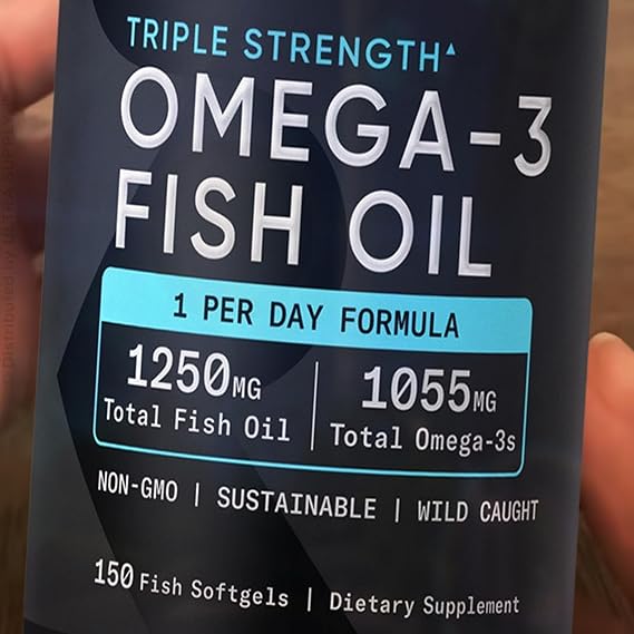 Triple Strength Omega-3 Fish Oil, 150 Fish Softgels - Burp Less - Fish Gelatin