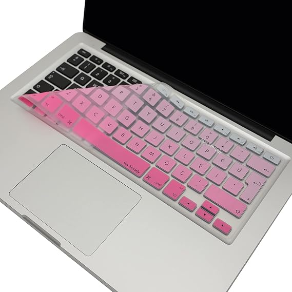 غطاء لوحة مفاتيح سيليكون من McStorey لجهاز MacBook، حافظة واقية لجهاز MacBook Air Pro، طراز USB قديم 2008/2017، متوافق مع الطباعة الملونة التركية Q، وردي سيليكون