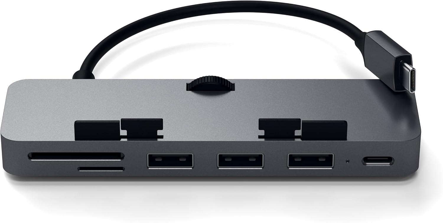 SATECHI Aluminium Type-C Clamp Hub Pro مع منفذ بيانات USB-C، وبيانات USB-A 3.0، وقارئ بطاقات MicroSD - متوافق مع 202020192017 iMac &amp؛ iMac Pro، لا يناسب 2021 iMac Space Grey