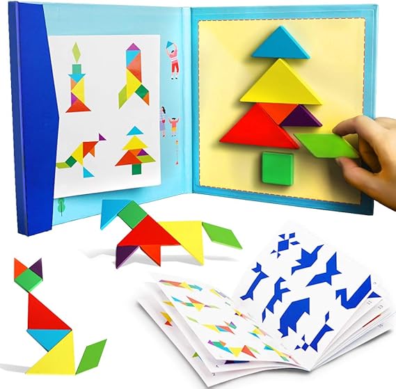 BEESTECH Wooden Tangram Puzzle Book، Travel Games for Kids in Car، Plane or Take Out for Restaurant، Educational Learning Puzzles Toys، On The Go Toys for Kids، Boys، Girls 3،4،5،6،7،8 Years Old