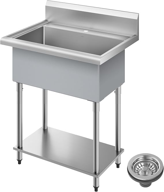 KRAUS Standart Pro 32 18-Gauge Stainless Steel Single Bowl Freestanding Commercial Style Laundry Utility Sink, KHS230-32