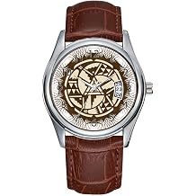 Men Watch Casual Waterproof Quartz Watches Clock Date Classic Business Brown Leather Christmas Wristwatch Native American Brown and White Pattern Wrist Watch