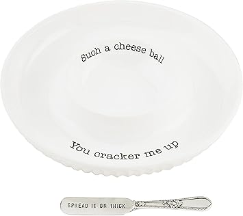 Mud Pie Circa Cheese Ball Dish Set,White, dish 1 1/2" x 9 1/2" dia | spreader 5 1/2"