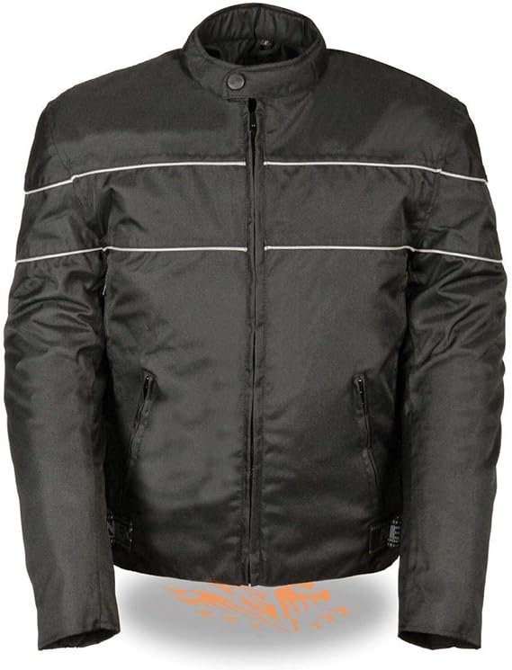 NexGen SH212101 Men's Black Textile Moto Jacket with Grey Reflective Striping
