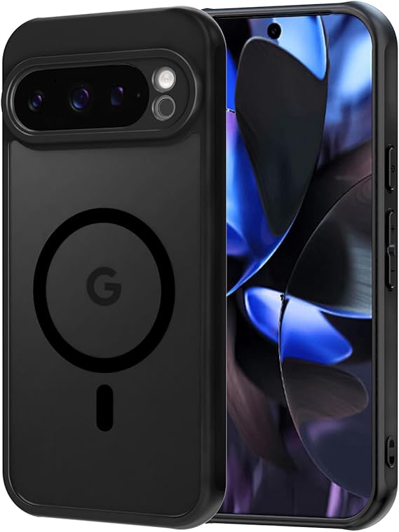 Magnetic Case for Google Pixel 9 Pro XL Compatible with MagSafe Translucent Matte Anti-Fingerprint Scratch Resistant PC Back + TPU Bumper Shockproof Mobile Phone Case Black