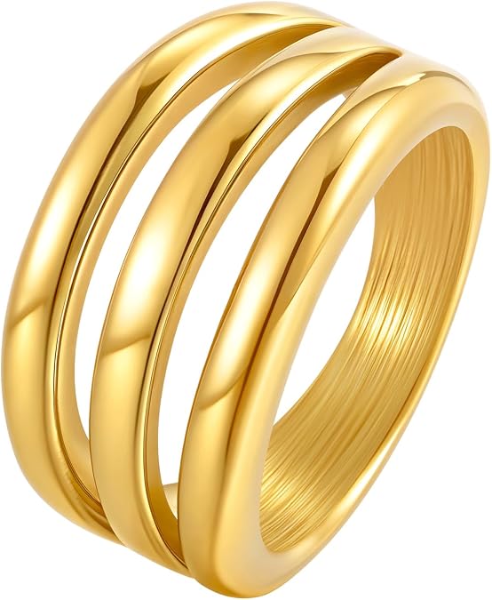 MPRAINBOW Chunky Gold Rings for Women - 18K Gold Plated Ring,Non-Tarnish Stainless Steel Statement Band Trendy Jewelry Gift,Party Prom Christmas Valentines Day Birthday Gifts for Girlfriend Sister