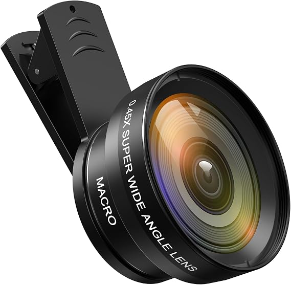 Phone Camera Lens Kit, 0.45X Super Wide Angle Lens + 15X Macro Lens 2 in 1 Professional Lens Attachment for iPhone 17/16/15/14/13, Phone Clip-on Lens for iPhone/Android, Includes Travel Bag