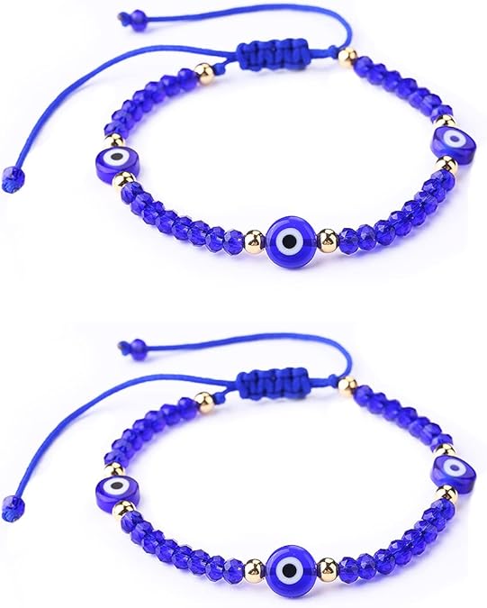 Evil Eye Beaded Bracelets for Women - Amulet Blue Red Protection Bracelet - Good Luck Adjustable Strand Bracelets