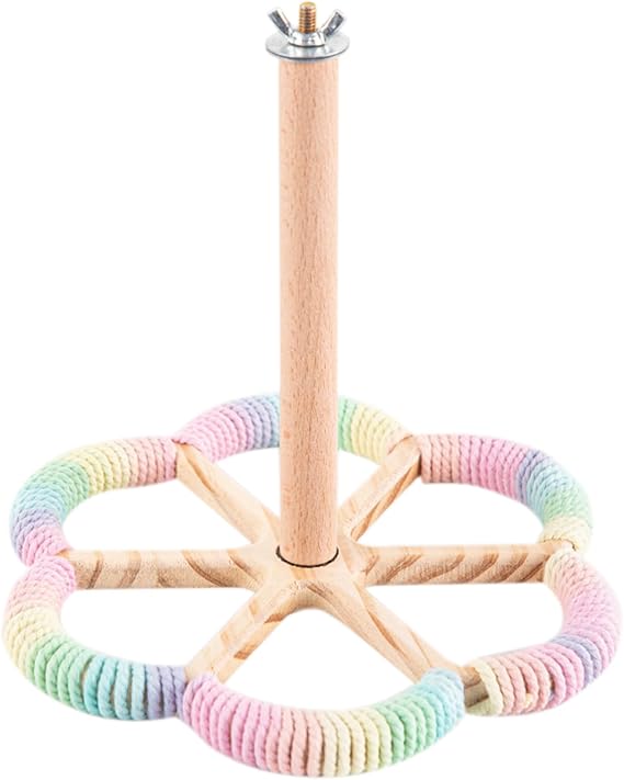 Bird Perch Toy, Interactive Spinning Parakeet Parrot Toys with Chew Toy,360 Silent Free-Spin,for Parrots, Parakeets, Cockatiels, Small to Medium Birds, with Poplar Swing (Flower)