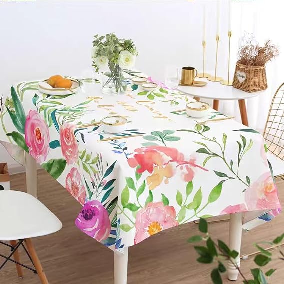 Linen Tablecloth Floral Printed Pure Cotton Linen Table Cloth 55x86 Inches Rectangle Tablecloths Washable Cloths for Dining, Restaurant,Home