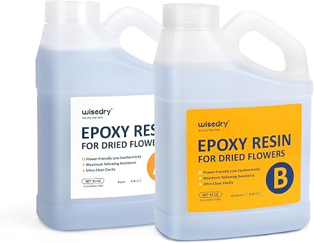wisedry 64OZ Crystal Clear Epoxy Resin for Floral Preservation, Self-Leveling, Fast Curing Heat Resistant for Casting Coating Art DIY Craft, 1:1 Mix (32OZ Resin and 32OZ Hardener)