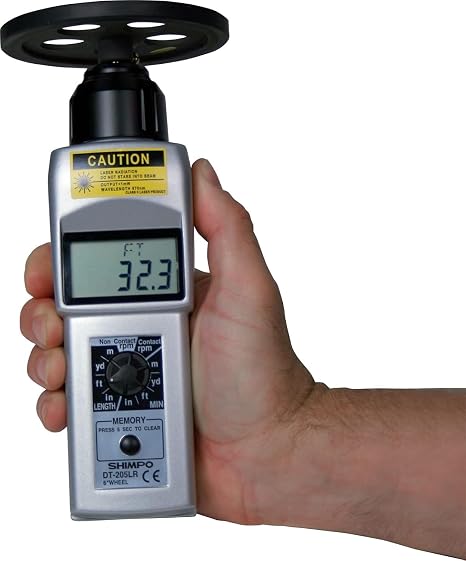 مقياس سرعة الدوران Shimpo DT-205LR-S12 مع عجلة مقاس 12 بوصة ، وشاشة LCD ، 6 - نطاق 99999 دورة في الدقيقة
