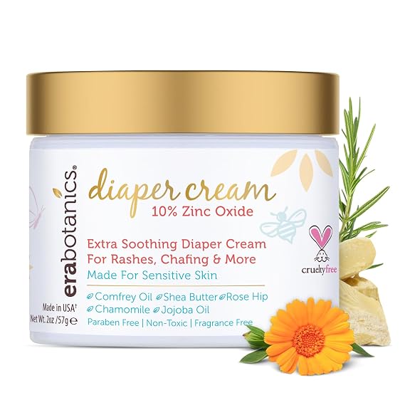 كريم طفح حفاضات Era Organics للأطفال - مهدئ ومرطب إضافي بأكسيد الزنك، الصبار العضوي، البابونج، آذريون بلس المزيد - مرطب طفح جلدي لطيف